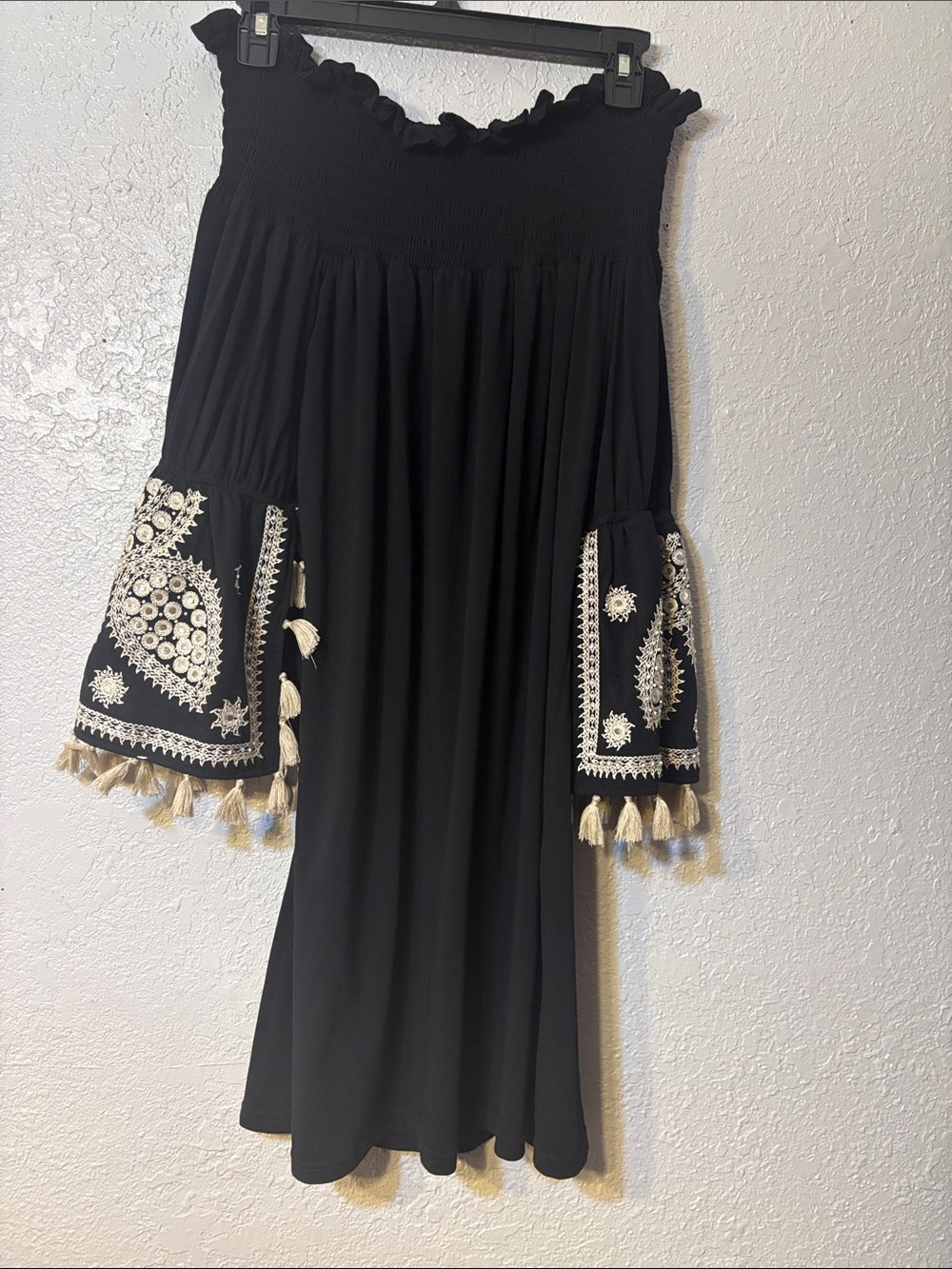 Vava by Joy Han Black Midi Skirt with Cream Embroidered Panels